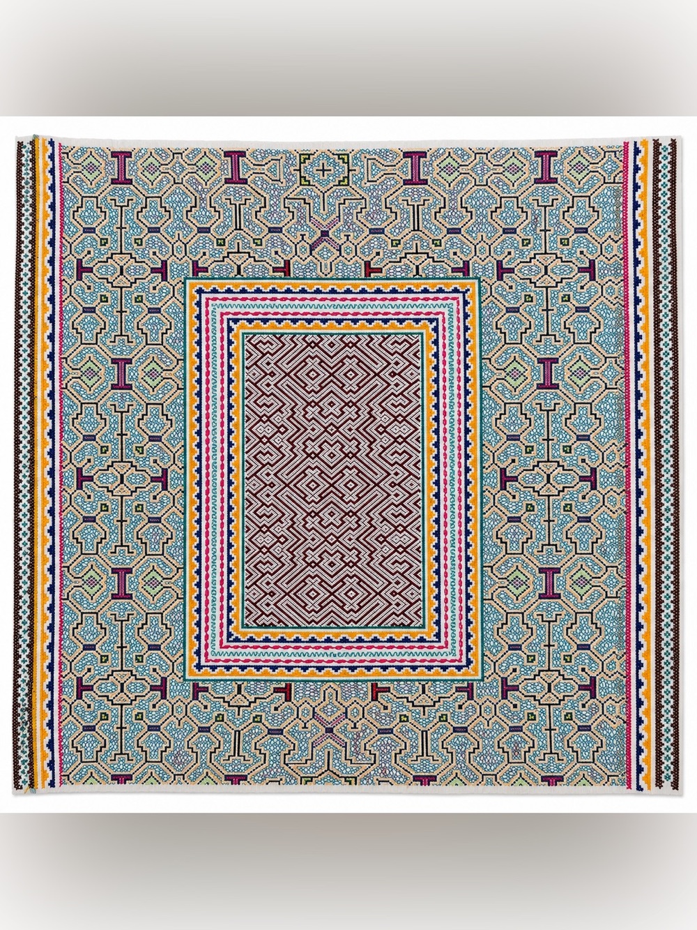 Authentic Shipibo-Konibo Kené Handmade Ceremonial Textile Peru 50x54 inches